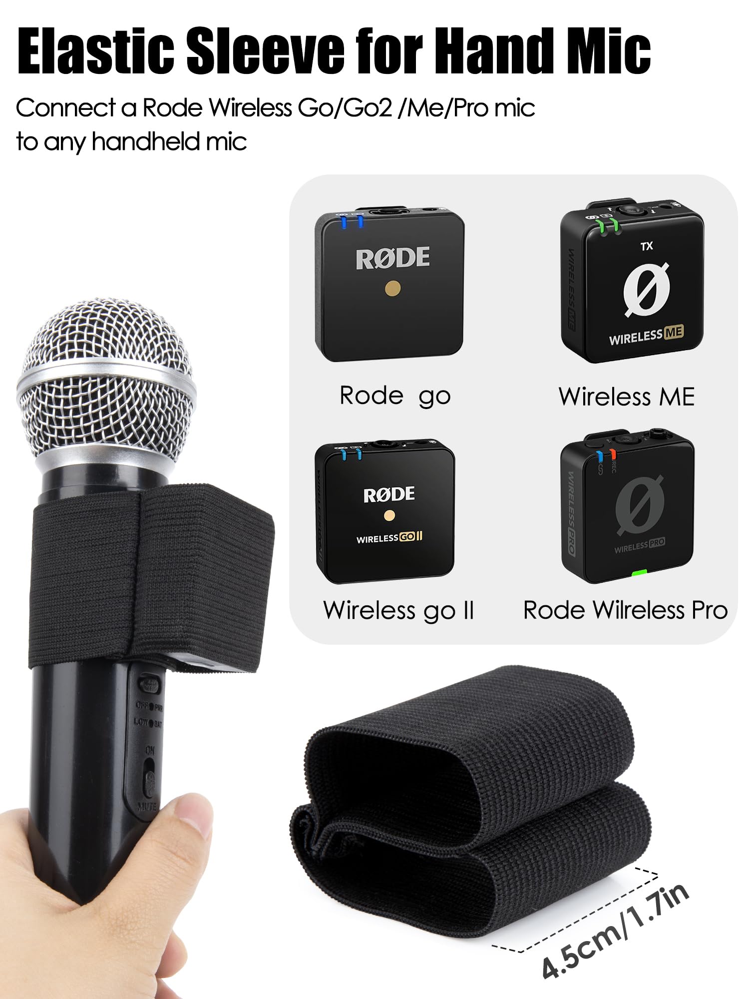 YOUSHARES Hand Microphone Elastic Sleeve Compatible with Rode Wireless Go 2 Mic, Rode Wireless Me/Pro Mic, Recording plus microphone combo for Weddings and Interviews (2PCS)