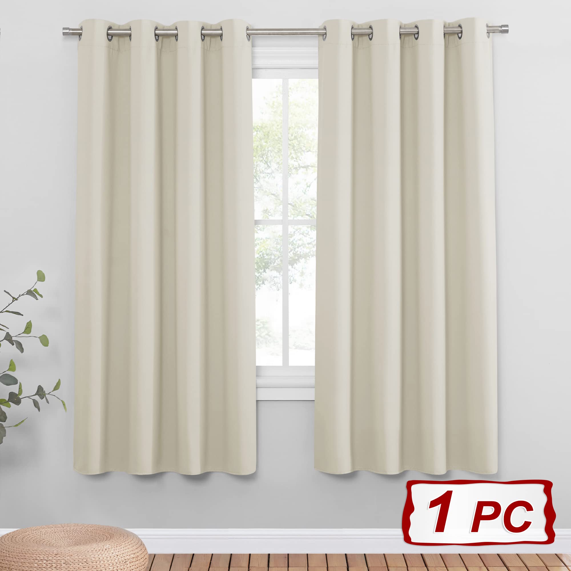 PONY DANCE Light Beige Curtain for Living Room - Girls' Bedroom Curtain Privacy Screen Black Out Curtain for Office/Nursery Room, 1 Panel, Width 52-inch x Drop 72-inch