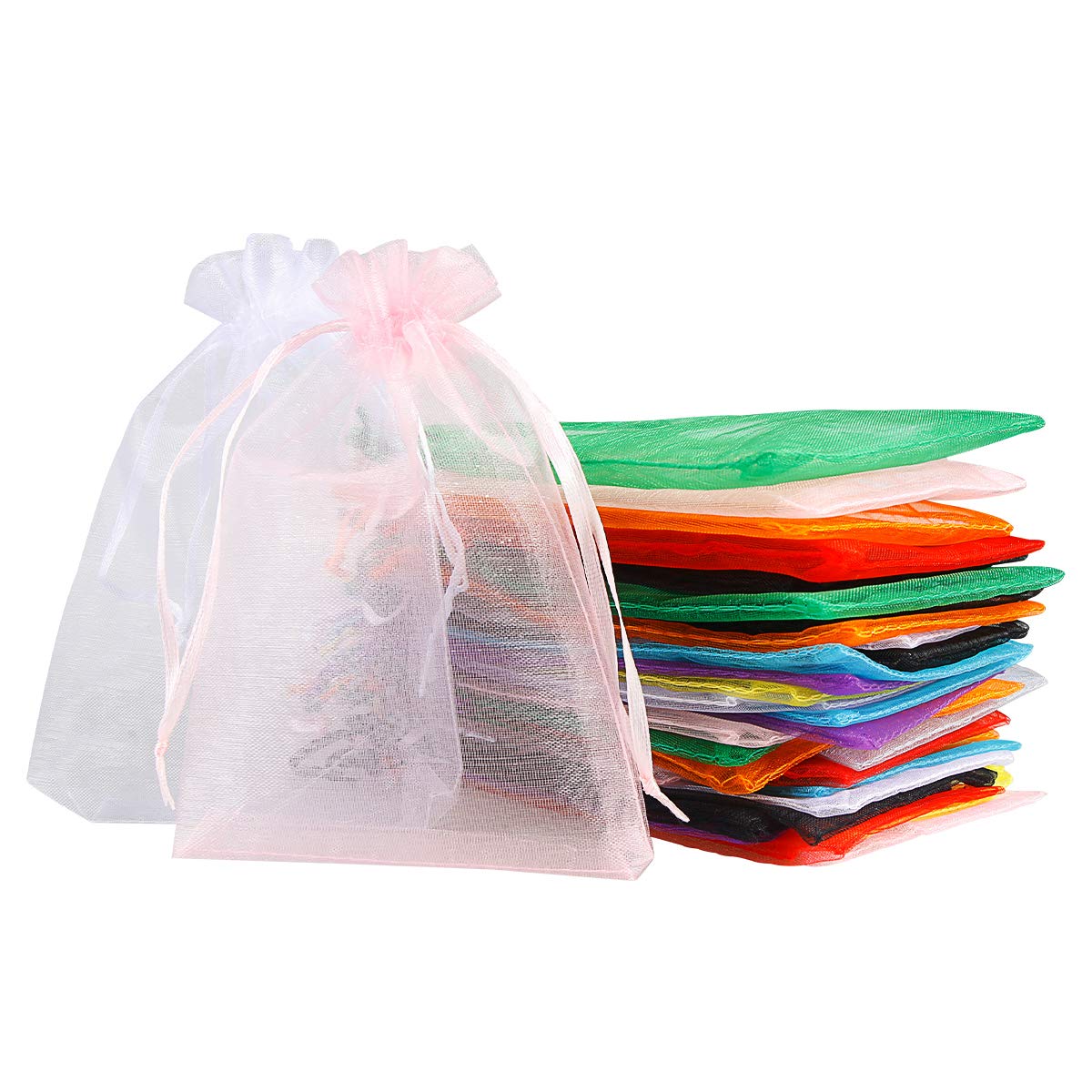 DoGeek 60 Medium Organza Gift Bags Jewelry Pouches Sheer Drawstring Pouches, Mesh Candy Favour Bag for Wedding Party Festival Game (10 x 15CM, Multicolor)