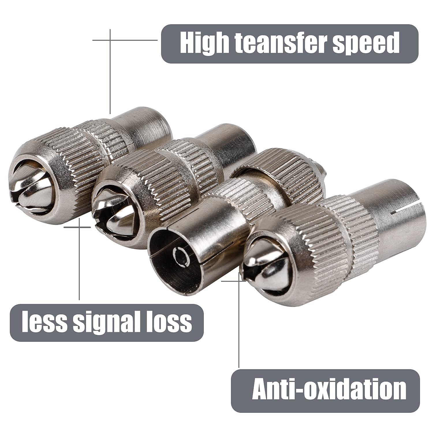 NADDZ Tv Aerial Coaxial Cable Connectors Adaptor, Ariel Connection for Tv, Coaxial Tv Aerial Connector 5 PCS Metal Tv Aerial Co-Axial Plug, Multipack Set for Television Rf Cable Freeview Metal.