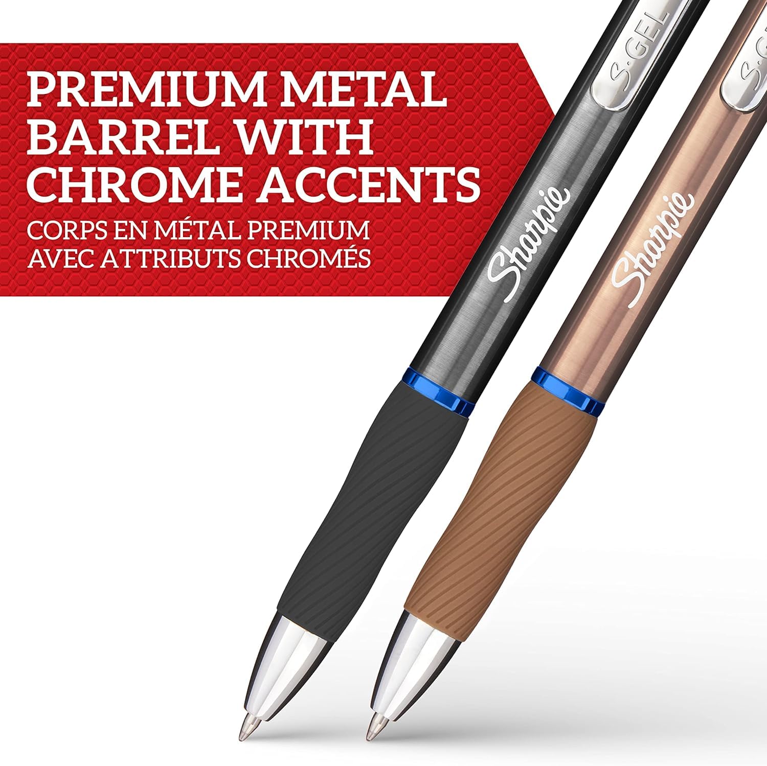 Sharpie S-Gel   Metal Gel Pens   Medium Point (0.7mm)   Steel Grey & Rose Gold   Blue Ink   2 Pens & 2 Gel Pen Refills