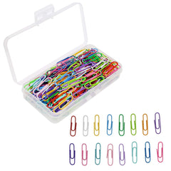 OKVGO 200pcs Coloured Paper Clips with Plastic Box Plastic Coated Metal Paper Clamps for Office Stationery 33mm 16 Colors