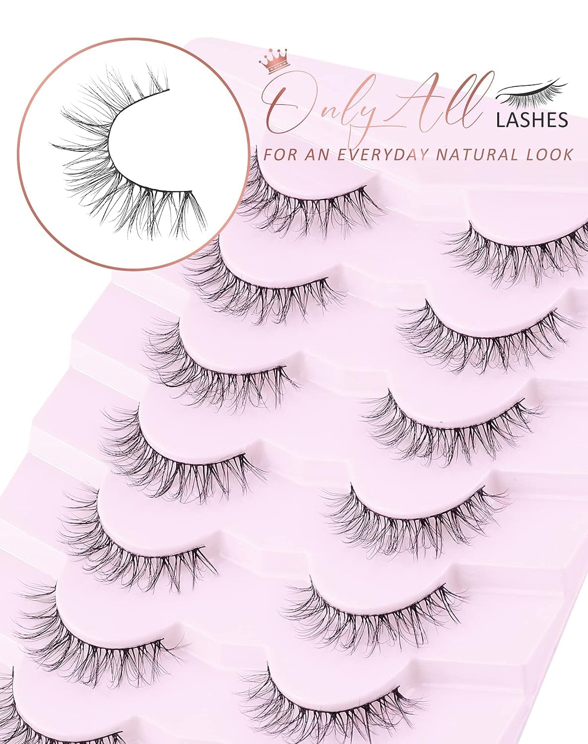 Onlyall Eyelashes Natural Look Fake Eyelashes Natural Lashes Lightweight False Eyelashes Wispy Lashes 3D Faux Mink Eyelashes 7 Pairs D3