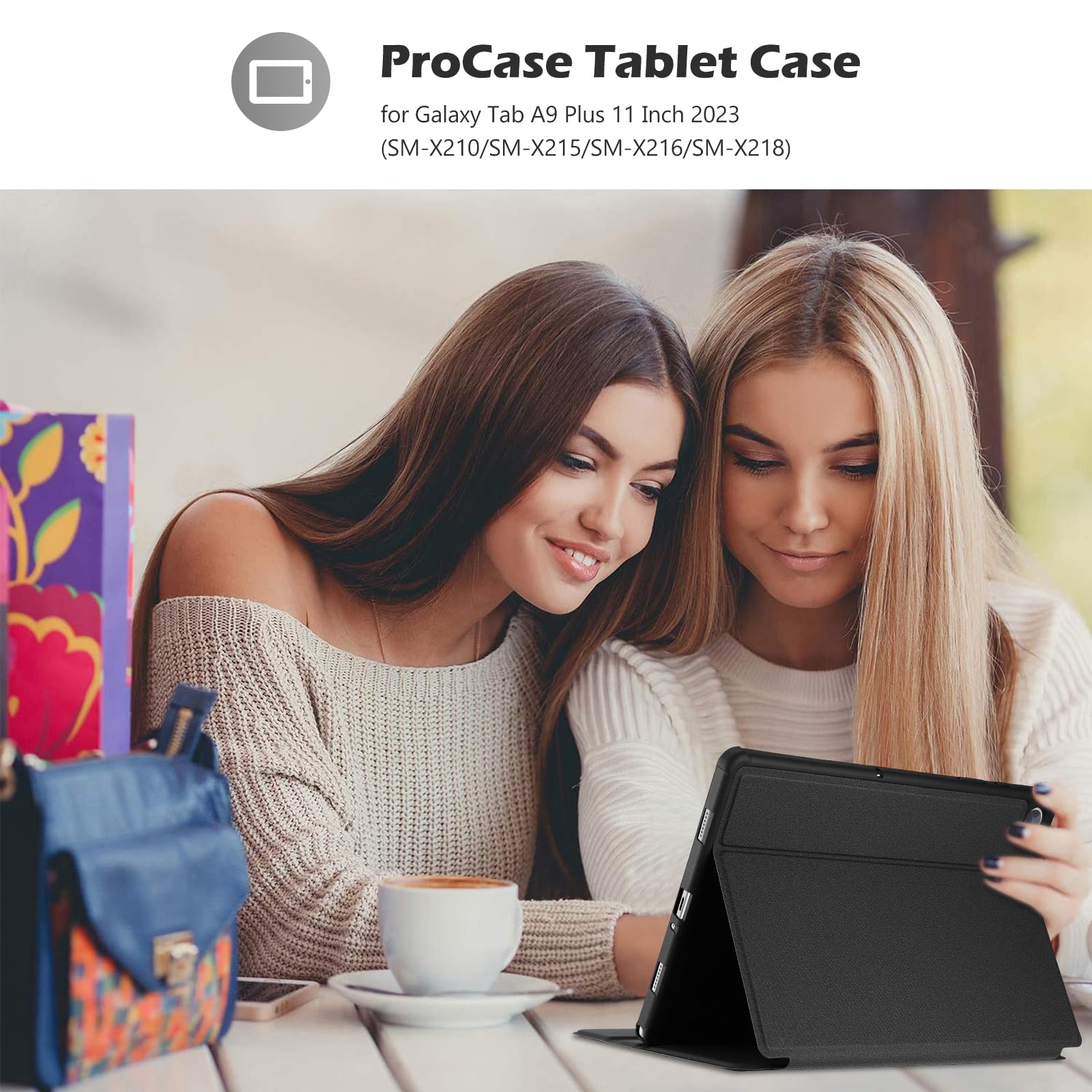 ProCase for Galaxy Tab A9and / A9 Plus 11 Inch Case 2023, Folio Smart Slim Stand Protective Case Cover for Galaxy A9 Plus Tablet 2023 SM-X210/X215/X216/X218 -Black