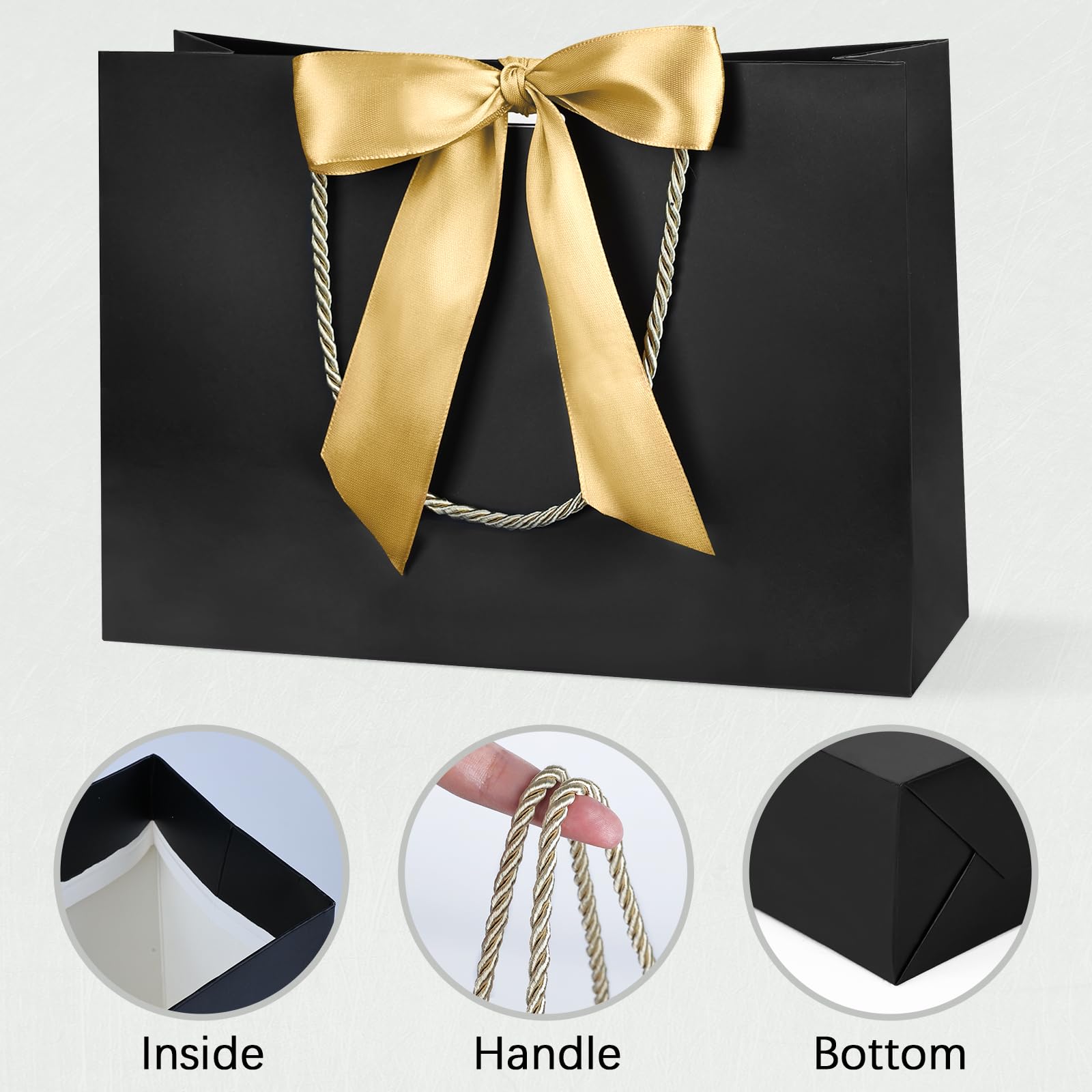 Gift Bags, 2Pcs Paper Gift Bag with 4 Tissue Papers and 2 Cards, Present Bags with Handles for Women Girls Bridesmaid Birthday Valentines Wedding Party, Black
