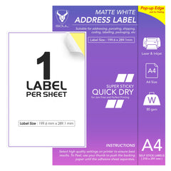 1 Labels Per A4 Sheet, 50 Sheets 50 Sticky Label, Printable Sticker Paper, iSOUL Matte Self Adhesive Address Mailing, Shipping, Postage, Laser & Inkjet Printer Compatible [Quickdry]