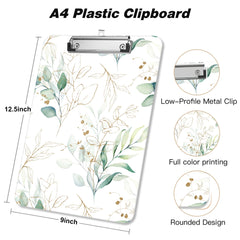 Piasoenc Plastic Clipboard, Cute Decorative Clipboards, 12.5 inches x 9 inchesinch, A4 Standard Letter Size Hard Clipboard with Metal Clip, Office Clip Boards for Nurses, Students, Office, Gold Leaf