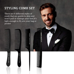 Phoetya 4 Pieces Wide Tooth Combs for Men, Professional Styling Comb Set, Curly Hair Combs, Heat Resistant Anti-static Cutting Combs, Detangling Hair Comb Set With Comfortable Handle, Black