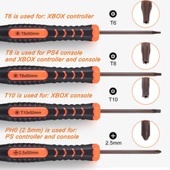 JOREST Cleaning Repair Tool Kit for PS4 PS3 PS5 Xbox One/360, PH0 T6 T8 T10 Torx Security Screwdriver for Controller & Console, with Crowbars Tweezers