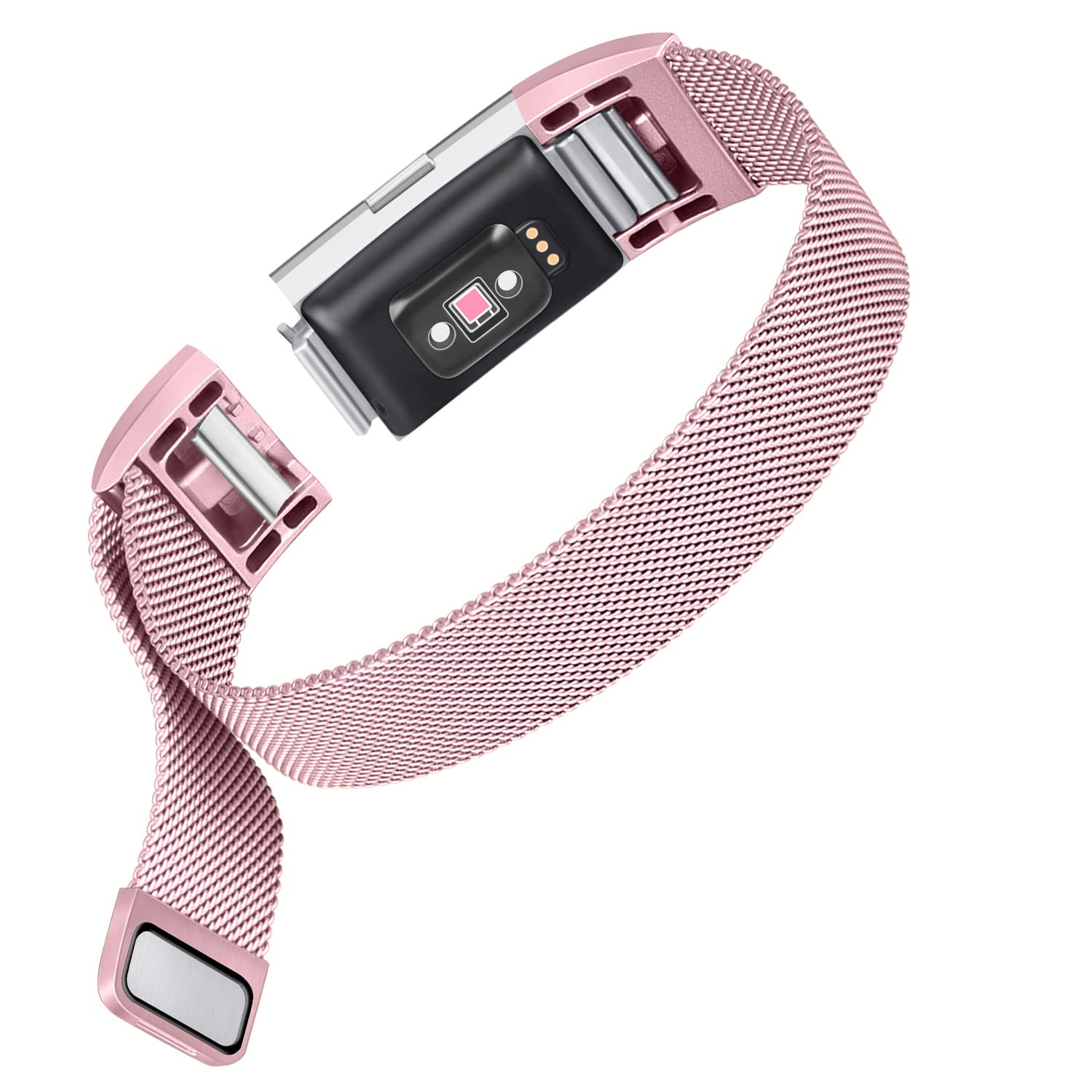 Oumida for Fitbit Charge 2 Straps for Women Men,Replacement Metal Strap for Fitbit Charge 2 Replacement Strap, Adjustable Wristbands with Magnet Lock for Fitbit Charge 2(Rose,S)