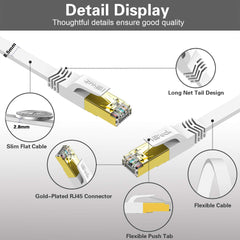 HiiPeak Cat 8 Flat Ethernet Cable 5m, Cat8 Internet Cable 40Gbps 2000Mhz High-Speed Professional LAN Patch Network Cables with RJ45 Gold-Plated Connector, Compatible with Cat5/Cat6/Cat7, White(5 m)