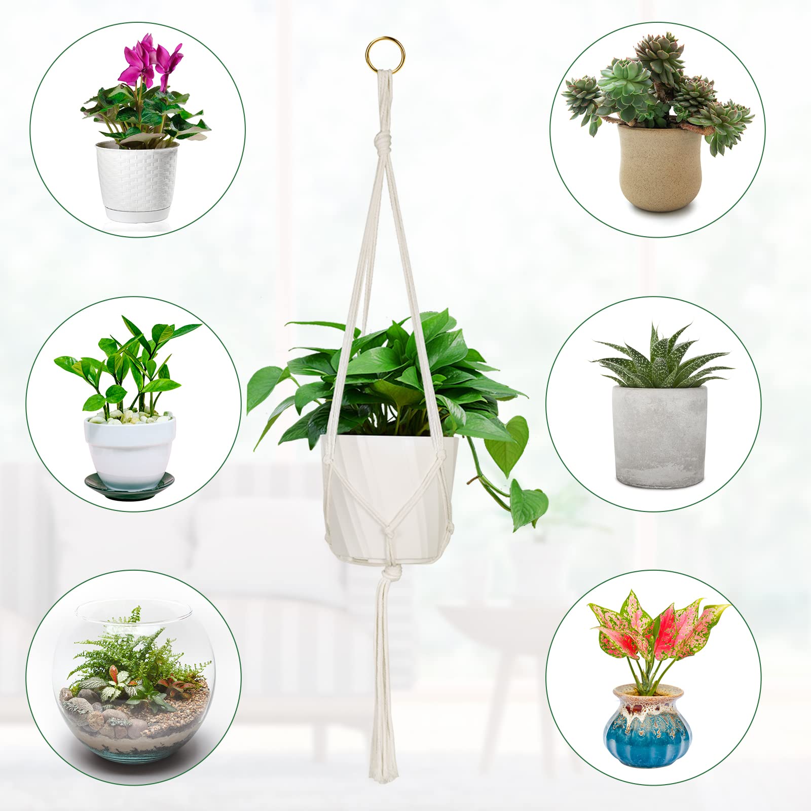 Hanging Planters Baskets, 4 Pack Cotton Rope Macrame Plant Hanger with 4 Hanging Hooks, Wall Hanging Flower Pot Holder for Indoor Outdoor Balcony Decoration - 80CM & 100CM