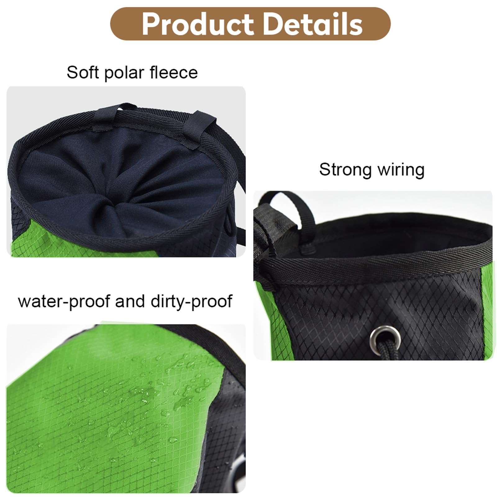 FUZVOL Green Climbing Chalk Bag Bucket Magnesium Chalk Bag with Belt Adjustable Pocket and Drawstring. It can be Hanging at the Waist used for Rock Outdoor Climbing Bouldering.