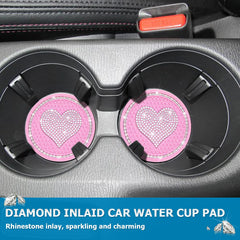 CGEAMDY 2 PCS Bling Car Cup Holder Coaster, Universal Crystal Rhinestone Loving Heart Car Coasters, Cute Vehicle Anti-Slip Drink Cup Mat, Auto Interior Accessories Universal for Women Girls(Pink)