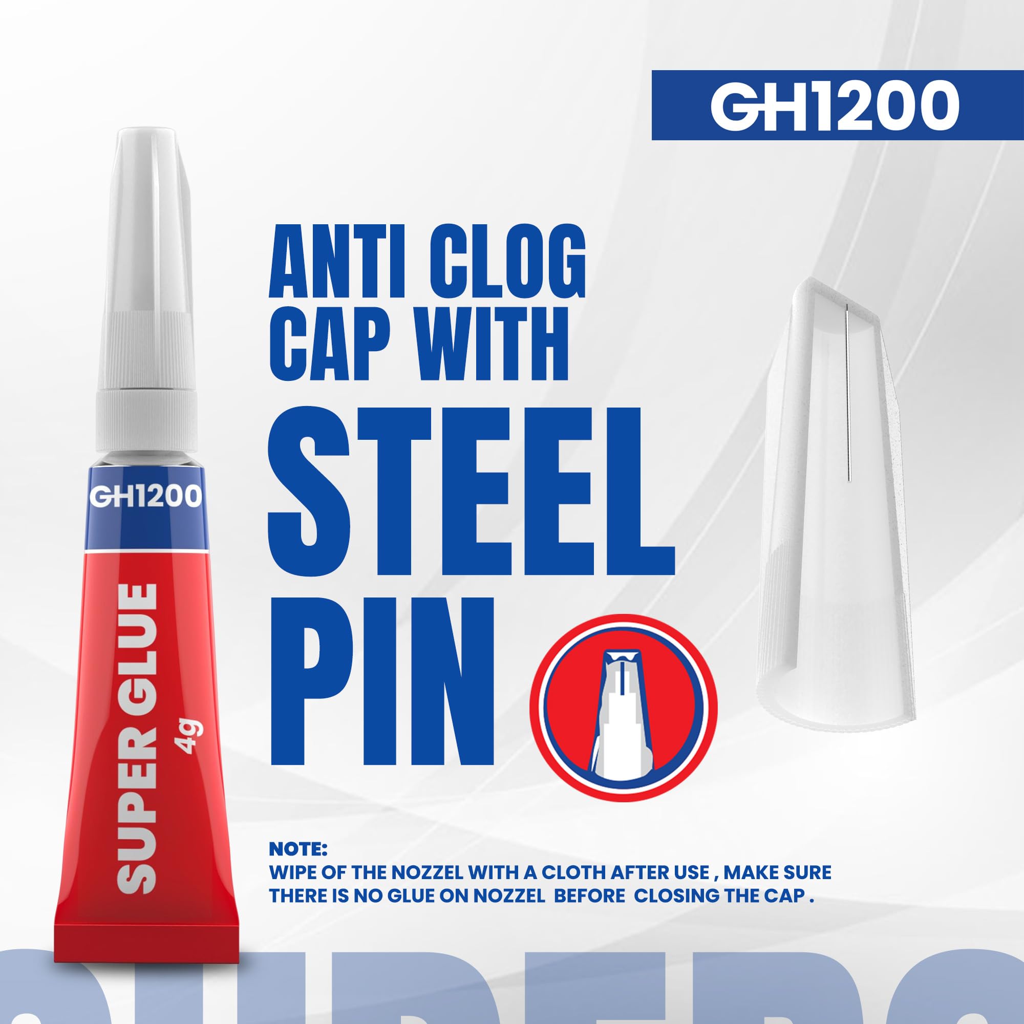 GH1200 4g x 3 Super Glue All Purpose with Anticlog Cap. Fast,Thick & Strong Adhesive Cyanoacrylate Glue, Superglue for Plastics, DIY Craft, Ceramics, Leather, Metal