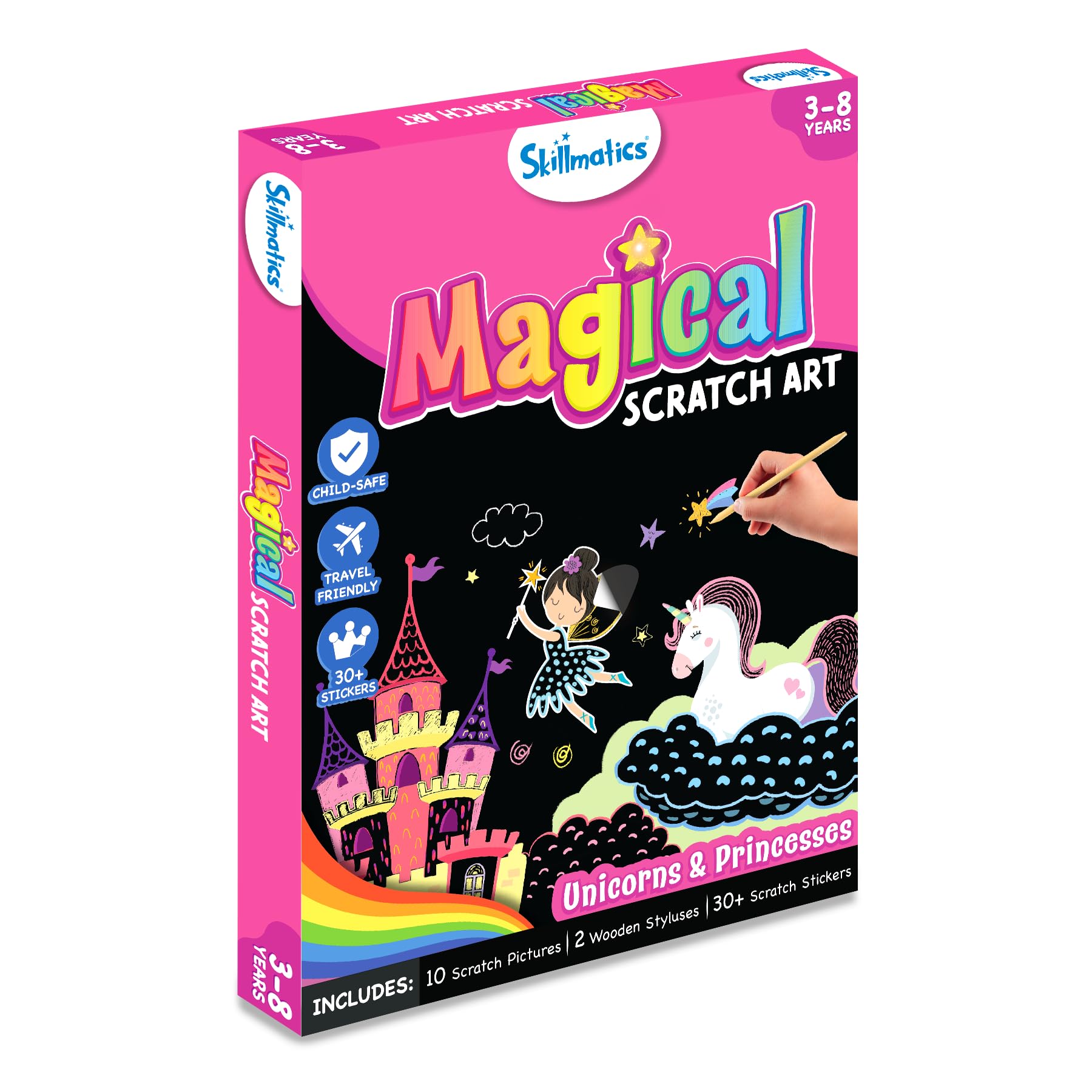 Skillmatics Magical Scratch Art Book for Kids - Unicorns & Princesses, Craft Kits & Supplies, DIY Activity & Stickers, Gifts for Toddlers, Girls & Boys Ages 3, 4, 5, 6, 7, 8, Travel Toys