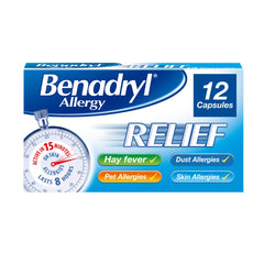 Benadryl Allergy Relief Capsules - Fast-Acting Antihistamine Capsules - Starts to Work in 15 Minutes - 12 Capsules