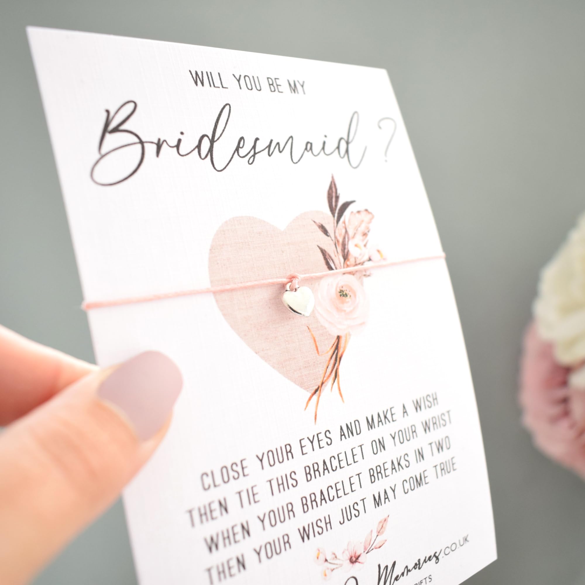 Will You Be My Bridesmaid? Wish Bracelet   Bridesmaid Proposal   Floral & Burlap Boho Heart Design   Tibetan Charm. Wish String Cord Bracelet. Modern Greeting Card