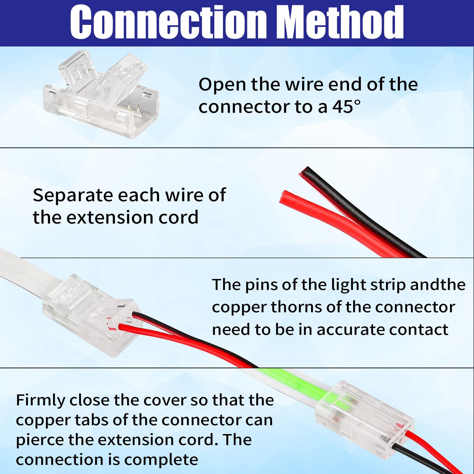 Bothfox 10 PCS 2 Pin COB LED Strip Connectors Soldless with 16.4ft Extension Cable 22 AWG Stable Connection 5m Wire Connectors Adapter for Waterproof LED Strip Lights Width 8mm