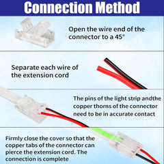 Bothfox 10 PCS 2 Pin COB LED Strip Connectors Soldless with 16.4ft Extension Cable 22 AWG Stable Connection 5m Wire Connectors Adapter for Waterproof LED Strip Lights Width 8mm