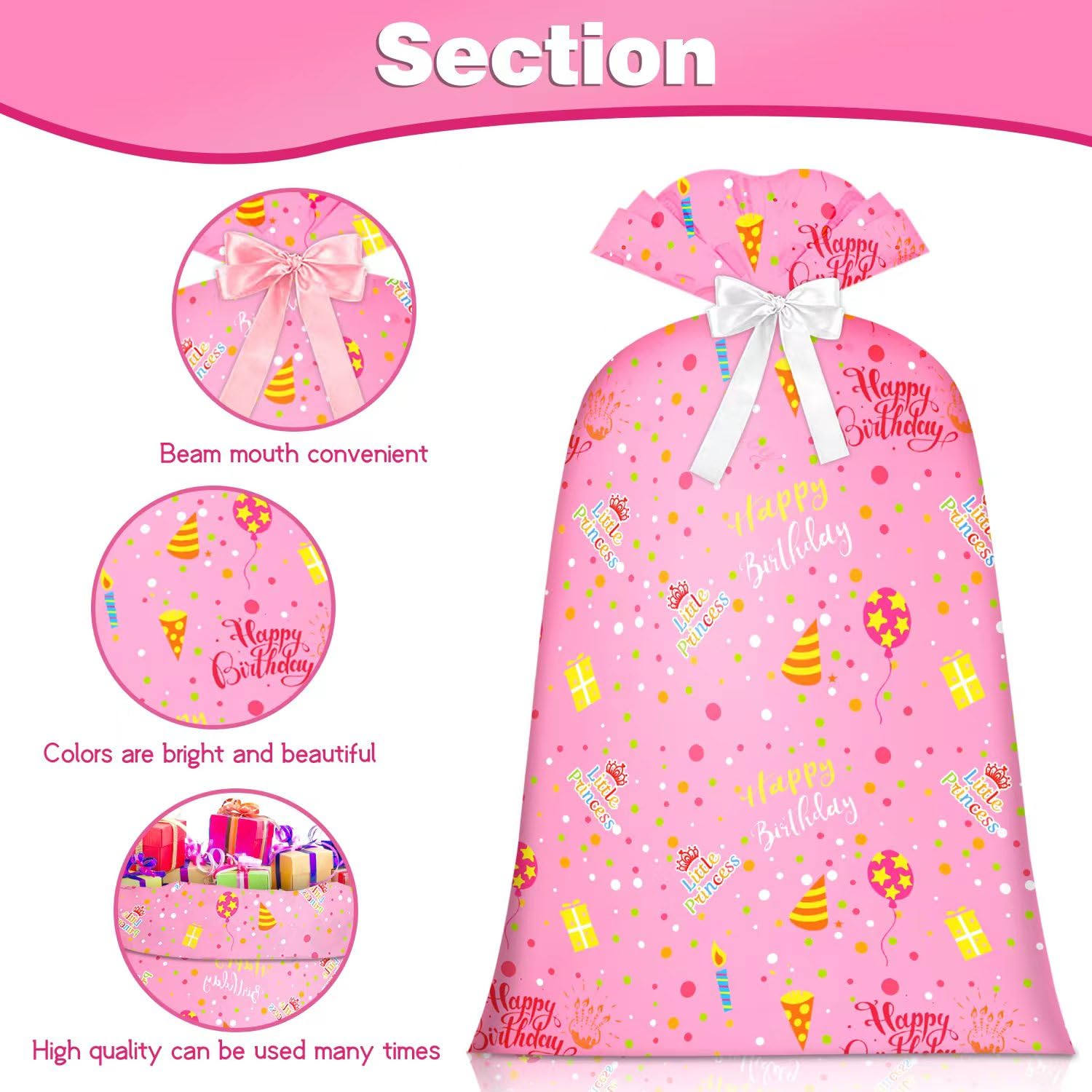 Extra Large Gift Bag for Girl Birthday Gift Bag Jumbo Gift Bag,Bday Pink Gift Bag Giant Gift Bag Plastic Oversized Gift Bag Huge Gift Wrap Bag Birthday Bag Wrapping Bag for Large Gift(48inch 1Pack)