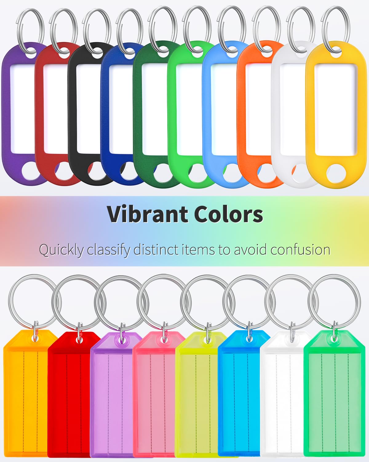 Uniclife Key Tags 5 cm Plastic Key Chain Tags Set with Blank Paper Labels Transparent Windows and Split Rings Colorful Soft Flexible & Sturdy Item Identifiers, 30 Pack