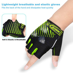 LUROON Cycling Gloves Half Finger Gel Padded Bike Gloves Anti-Slip Shock-absorbing Hand Protect Fingerless Summer Bicycle Short Gloves for Mens & Women (XL, Green)