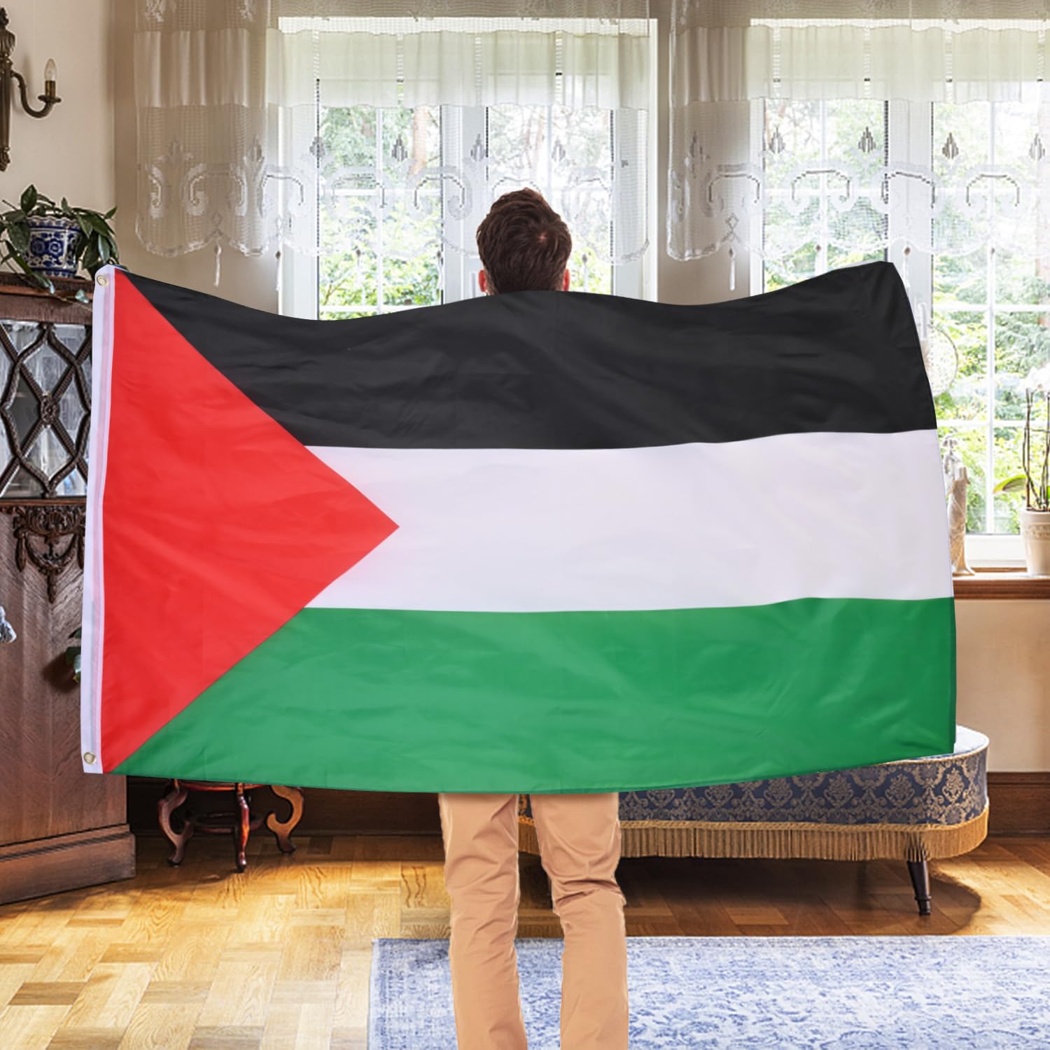 AhfuLife Palestine Flag 5ft x 3ft, 2pcs Large Palestinian Flags with Brass Eyelets for Indoor and Outdoor Garden Sports Events Decorations (2 Pcs)