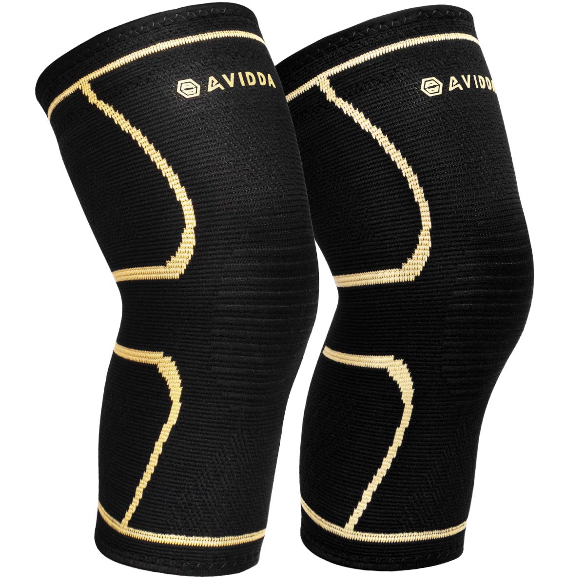 AVIDDA Knee Support Brace 2 Pack - Compression Knee Sleeves for Arthritis, Joint Pain, Ligament Injury, Meniscus Tear, ACL, MCL, Tendonitis, Running, Squats, Sports