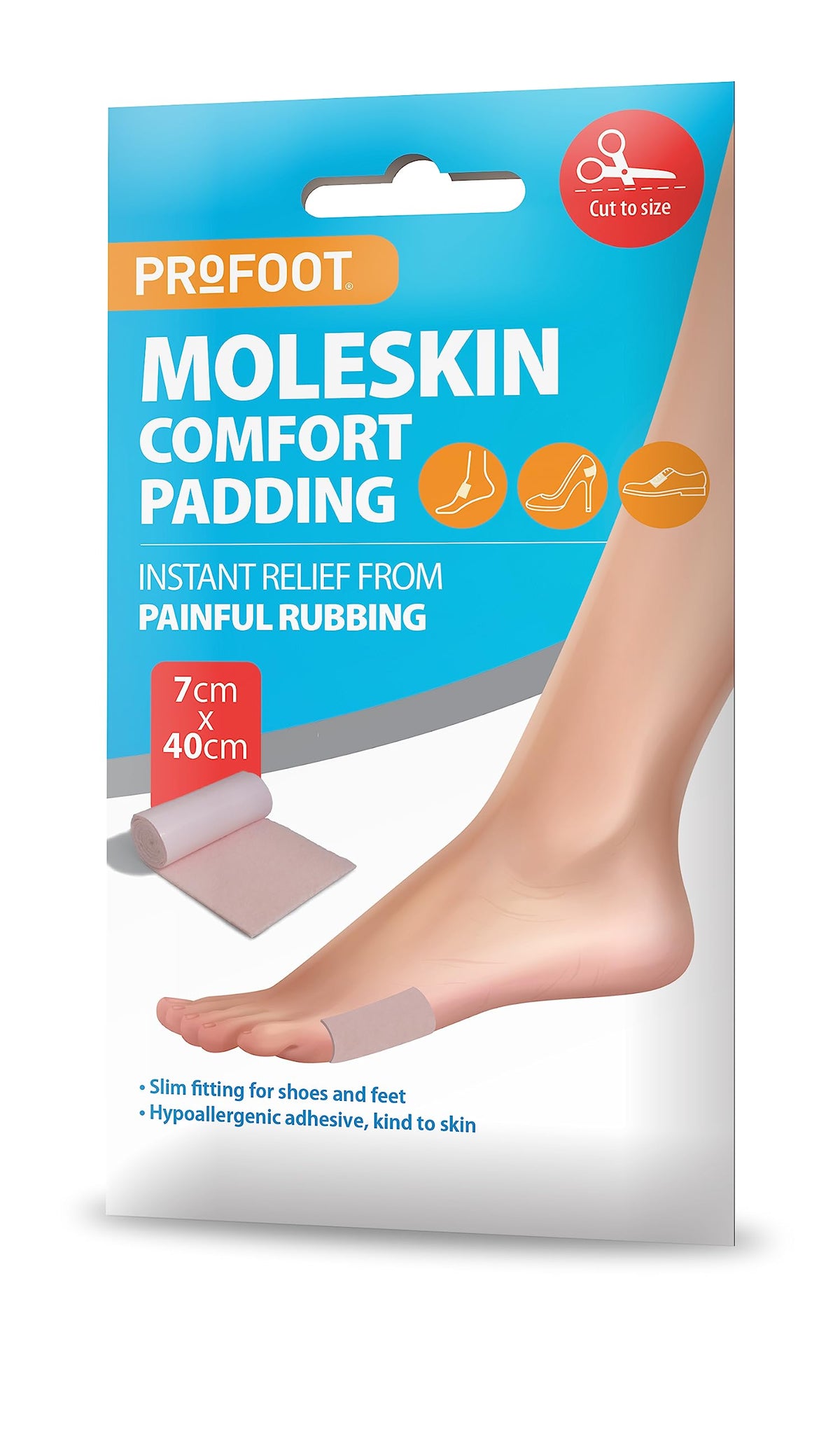 Profoot Moleskin Roll - Instant Relief for Painful Rubbing - Ideal for Blister Prevention, Bunions, Calluses and Foot Discomfort - Hypoallergenic and Waterproof - Pack of 2