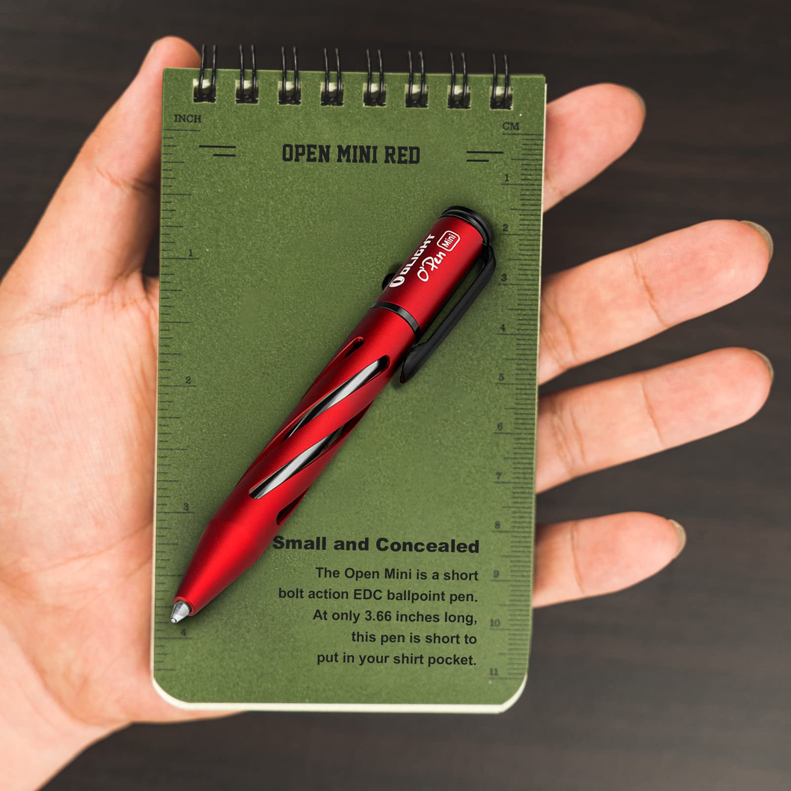 OLIGHT O'Pen Mini Ballpoint Pen, Replaceable EDC Black Ink Pens By Bolt Action for Office, Working, Writing, Construction Work (Red)