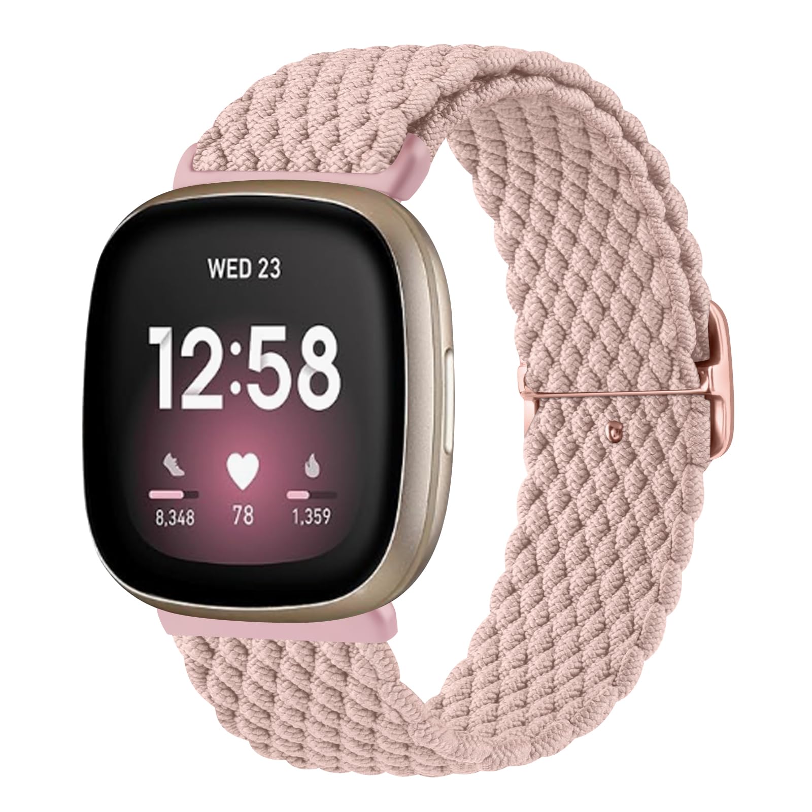 AK Straps Compatible with Fitbit Versa 4 Strap/Fitbit Versa 3 Straps/Fitbit Sense Strap/Sense 2 Strap for Women Men, Soft Elastic Nylon Sport Replacement Band for Fitbit Versa 4/Versa 3/Sense 2(Rose)