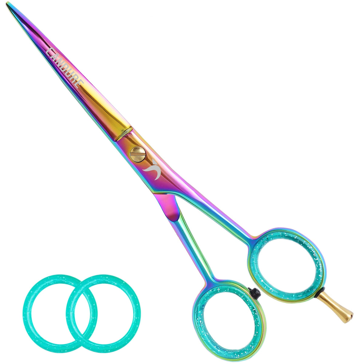 Candure Hairdressing Scissor Hair Scissor for Professional Hairdressers Barbers Stainless Steel Multi Color Hair Cutting Shears for Salon, Men, Women, Children and Adults (Rainbow, 6.5 inches)