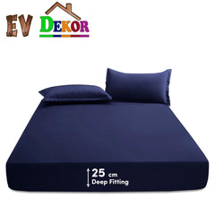 EV DEKOR®MF0001 Fitted Sheet Single, Navy - Deep Pocket Bedsheet 10inch (25 cm) - Soft Brushed Microfiber Fabric - Shrinkage and Fade Resistant - Bottom Sheet - Double Bed Fitted Sheets