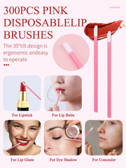 300PCS Disposable Lip Brush for Lipstick: Pink Disposable Lip Wands - Disposable Makeup Brush Set - Lip Mask Applicator Brushes - Lip Gloss Concealer Brushes Application Tool