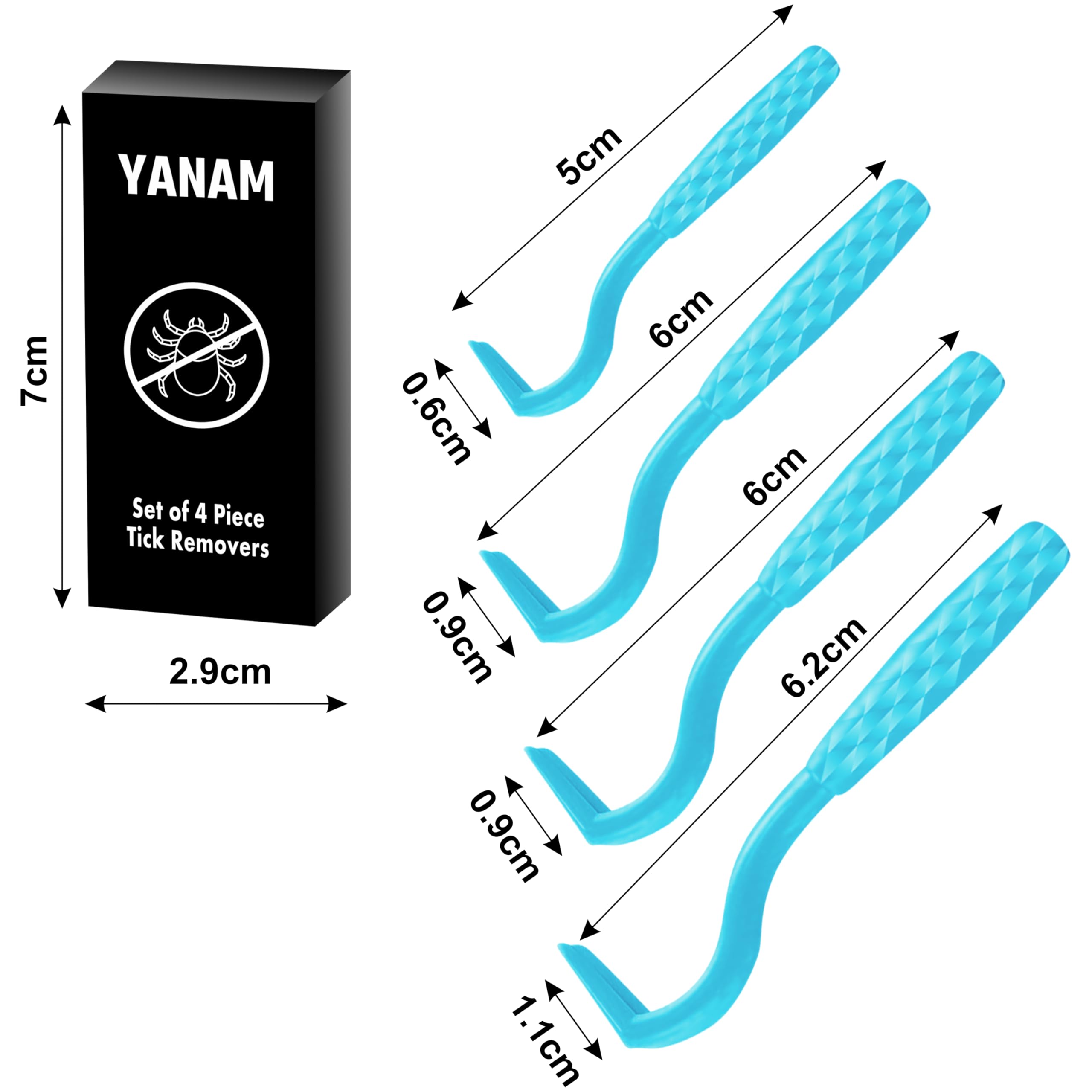 YANAM 4 Pack Tick Remover Tool Set, Tick Removal of Head and Body, Lightweight &Portable Painless Tool With Storage Box(SKY BLUE)