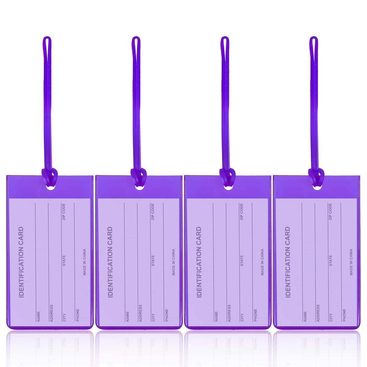 4 Pack Luggage Tags for Suitcases AUERVO Purpel Flexible Durable Silicone Baggage Plastic Name Tags Travel ID Identification Labels for Backpack Bag Travel