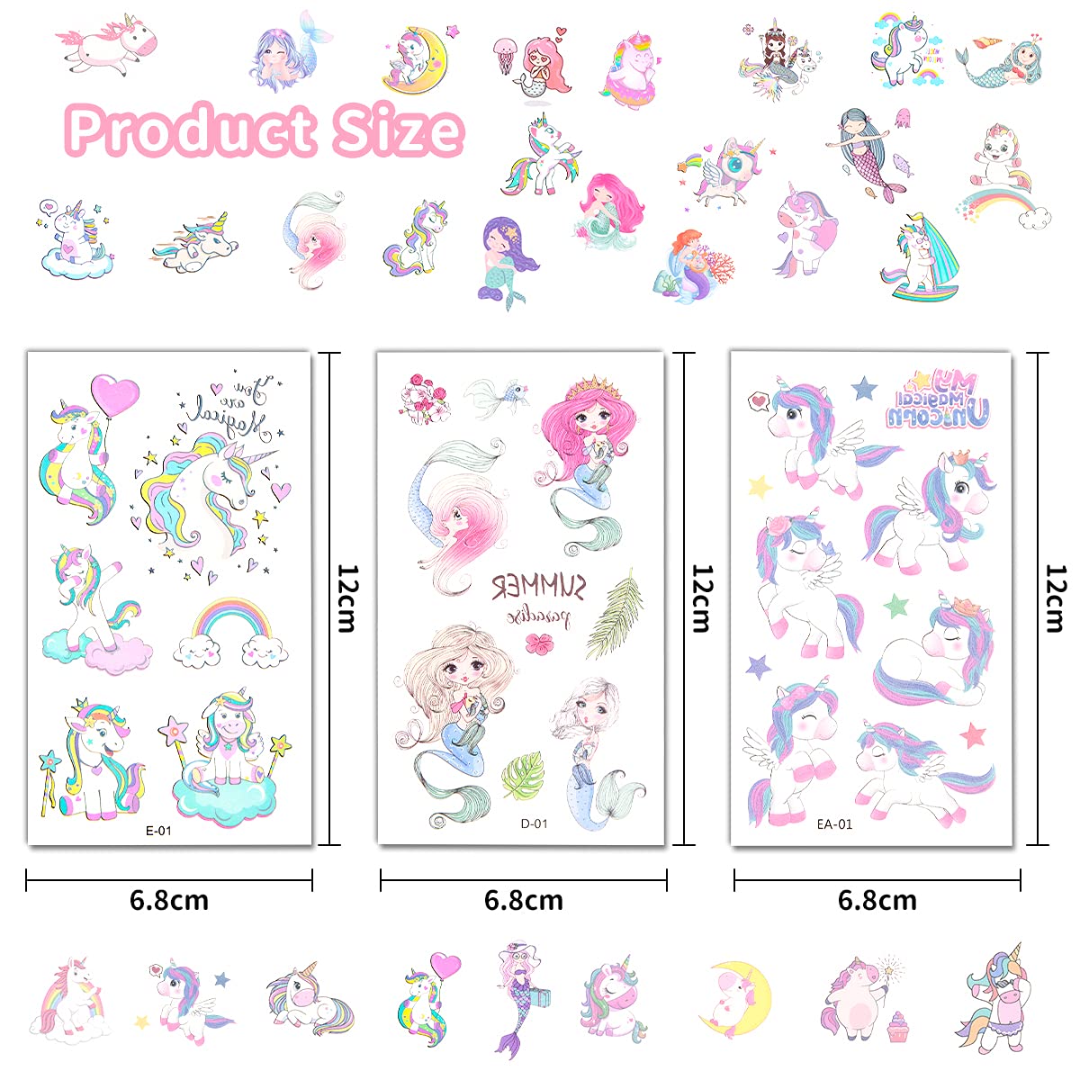 ACWOO Unicorn Temporary Tattoos, 30 Sheets Unicorn Mermaid Temporary Tattoo Stickers for Kids, 350and Patterns Waterproof Removable, Birthday Party Bag Filler