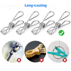 Fabsome Clothes Pegs Chip Clips Pack of 40, Long-lasting Strong-Grip Metal Laundry Clips for Washing Line, Snack Bags, Washcloth, Pictures, Paper at House, Kitchen, Office, 2 Sizes, (40 Pcs)