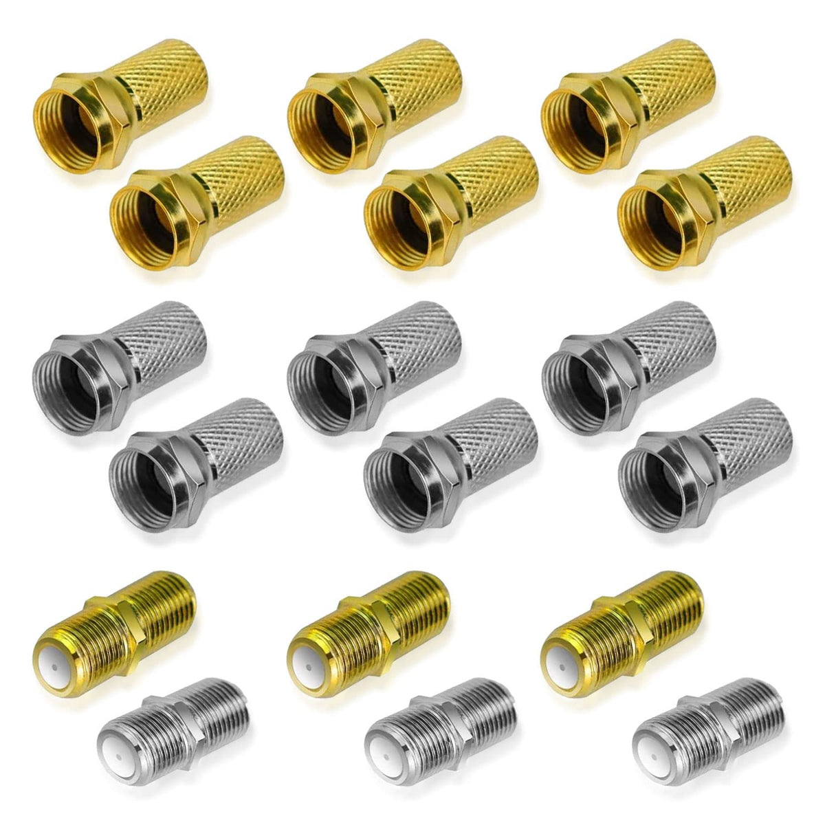 VIKSAUN F Type Connector Kit for Coaxial Cable Extension/Repair, 12 Pcs RG6 Plug Connector and 6 Pcs Female Extended Connectors for Satellite TV Aerial Sky Virgin NTL Coaxial Cable