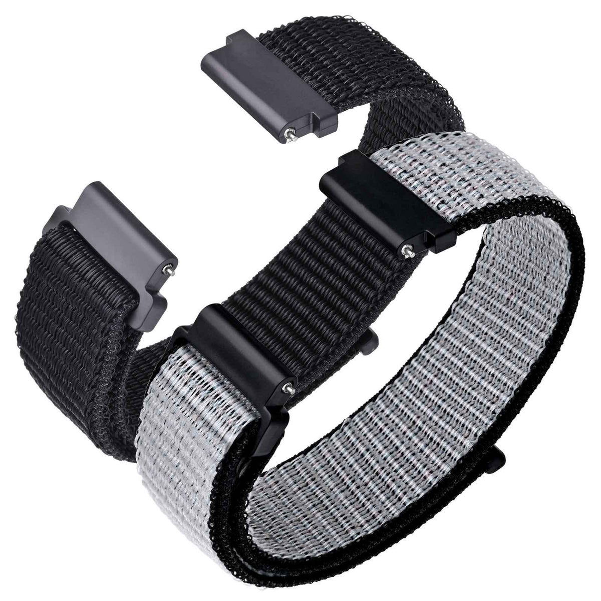 ANNEFIT Nylon Sport Watch Straps 16mm, 2 Packs Quick Release Adjustable Replacement Band for Men Women (Black and Gray)