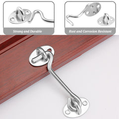 2 Pcs 4 Inch Hook Eye Latch Door Lock, VEGCOO Silver Cabin Hooks Stainless Steel Heavy Duty Gate Latch with Screws for Cabinet Closet Door Window Garage Gate