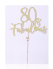 LOVENJOY 80 and Fabulous Birthday Cake Topper 80 Cake Decoration Gold Glittery for Happy 80th Birthday Party Decorating