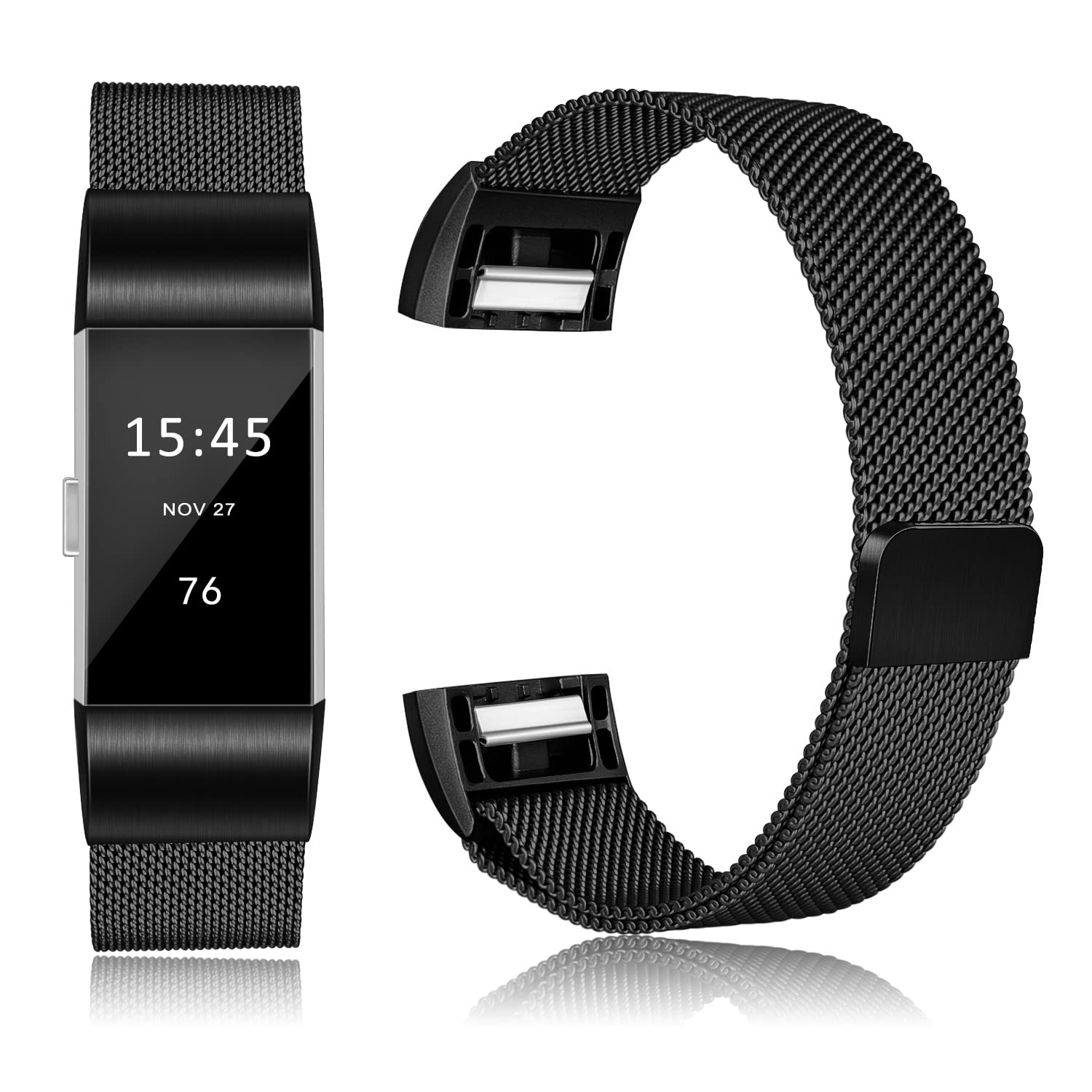 Oumida for Fitbit Charge 2 Straps for Women Men,Replacement Metal Strap for Fitbit Charge 2 Replacement Strap, Adjustable Wristbands with Magnet Lock for Fitbit Charge 2(Black,L)