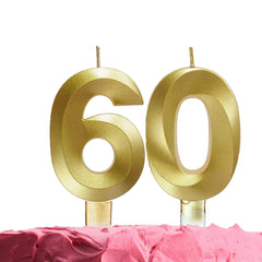 60th Birthday Number Candles, 60th Birthday Party Cake Candles Cupcake Toppers, Number Candles for Birthday Anniversary Wedding Party, Gold Number Forty Candles on Sticks for Cake Decoration