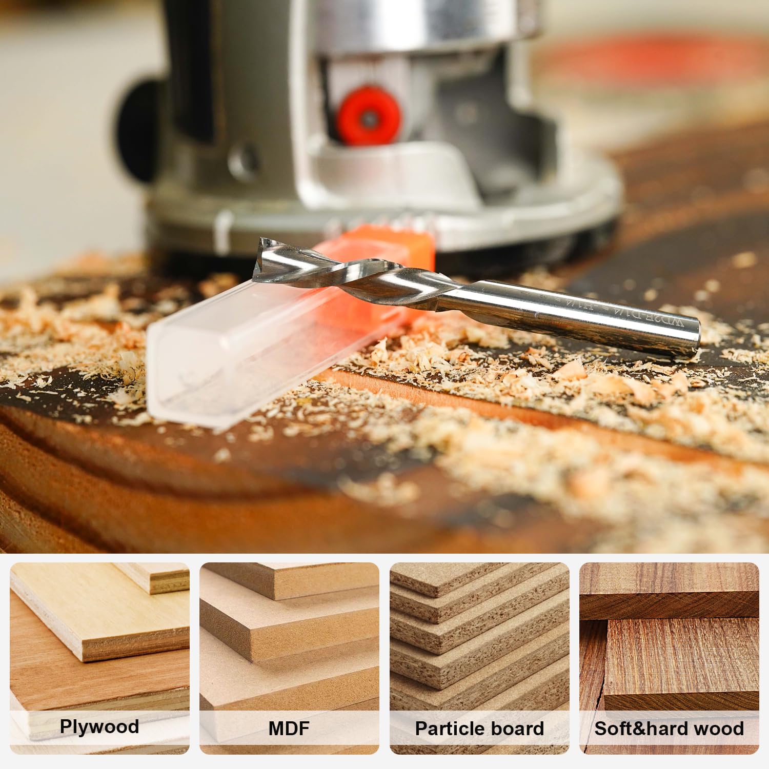 SpeTool Router Bits 1/4 Inch Shank Spiral Router Bit Down Cut End Mill 1 Inch Cutting Length 2-1/2 Inch Total Length HRC55 Solid Carbide CNC Router Bits for Wood Carving Woodworking