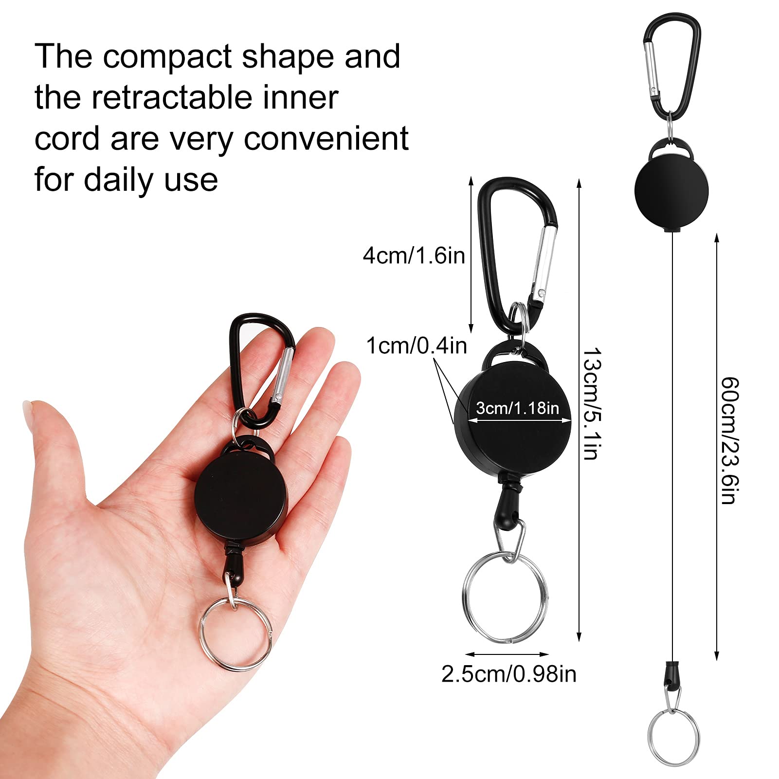 cluis 4Pcs Retractable Badge Reels, Extendable Keyring Reel Clips Heavy Duty Lanyard Key Chain Lanyard Clips Badge Holder Pull - Black