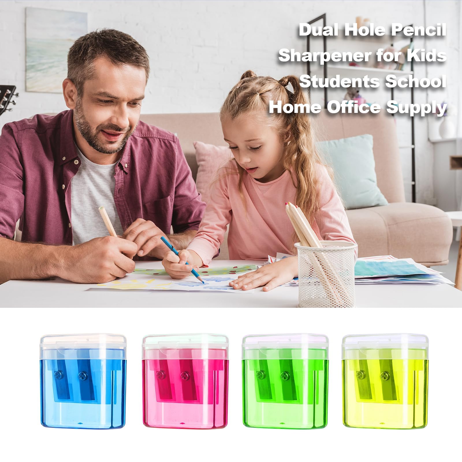 DOETYD 4pcs Pencil Sharpener 4 Color Dual Holes Manual Sharpener for Kids Students School Home Office