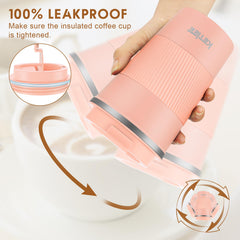 KETIEE Travel Mug Insulated Coffee Cup with Leakproof Lid, Reusable Coffee Cups Travel, Double Walled Coffee Travel Mug, Stainless Steel Coffee Mug for Hot Cold Drinks, 380ml Orange-Pink