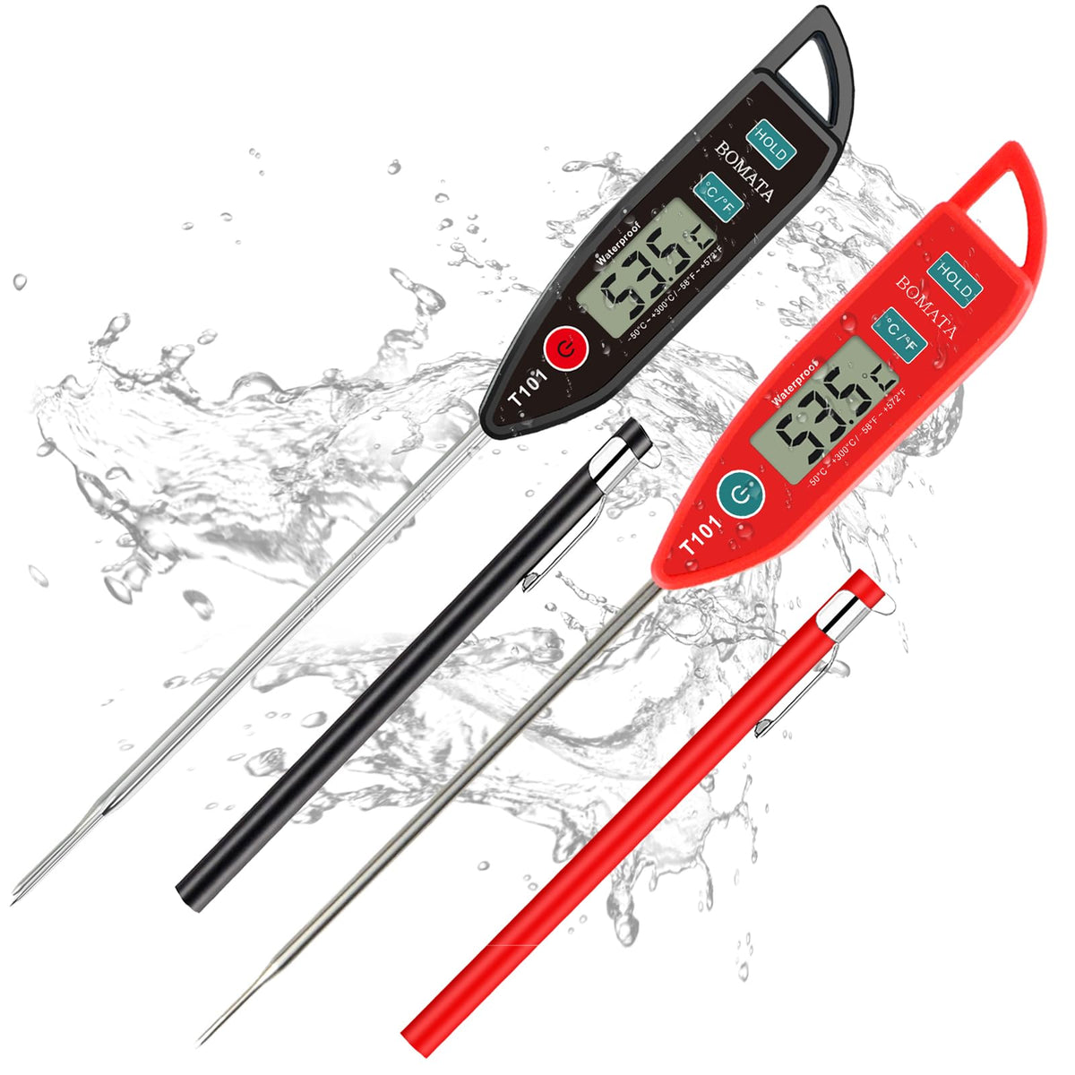 BOMATA Waterproof IPX7 Thermometer for Water, Liquid, Candle and Cooking. Instant Read Food Thermometer with Long Probe for Cooking, BBQ! T101 White…